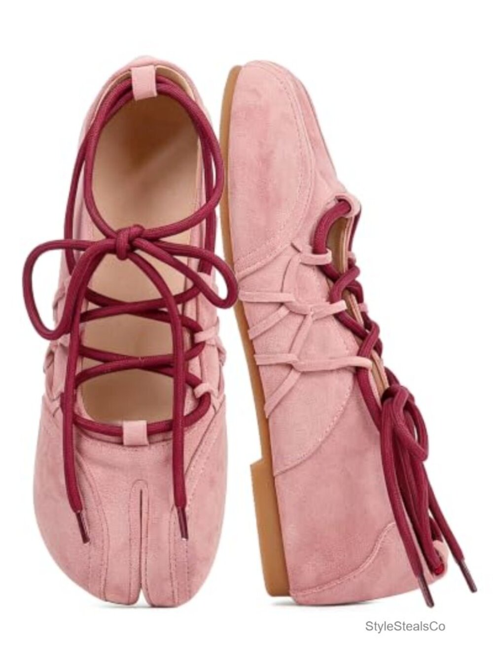 Lace Up Tabi Ballet Flats Split Toe Faux Suede Comfort Ballerina Shoes
